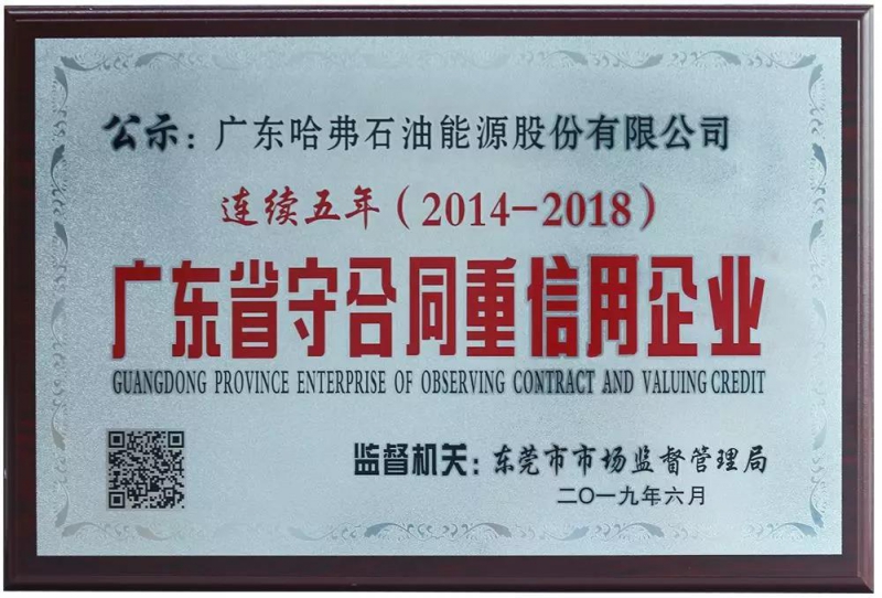 哈弗潤滑油廣東省守合同重信用企業