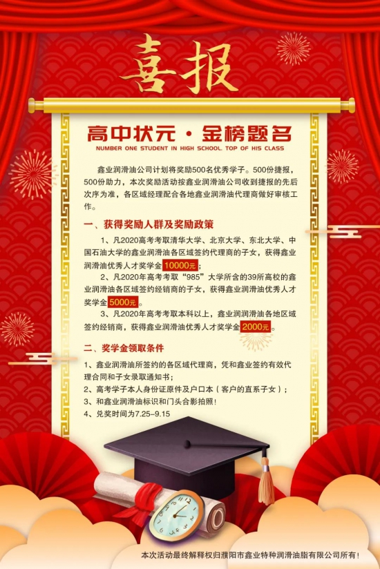 鑫業潤滑油百萬重獎高考學子
