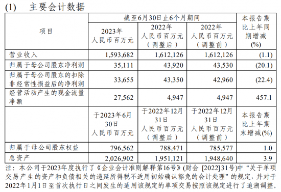 中國石化發(fā)布2023年半年度報告